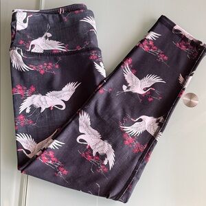 Evolution and creation small Black Leggings with Crane and Cherry Blossom Print